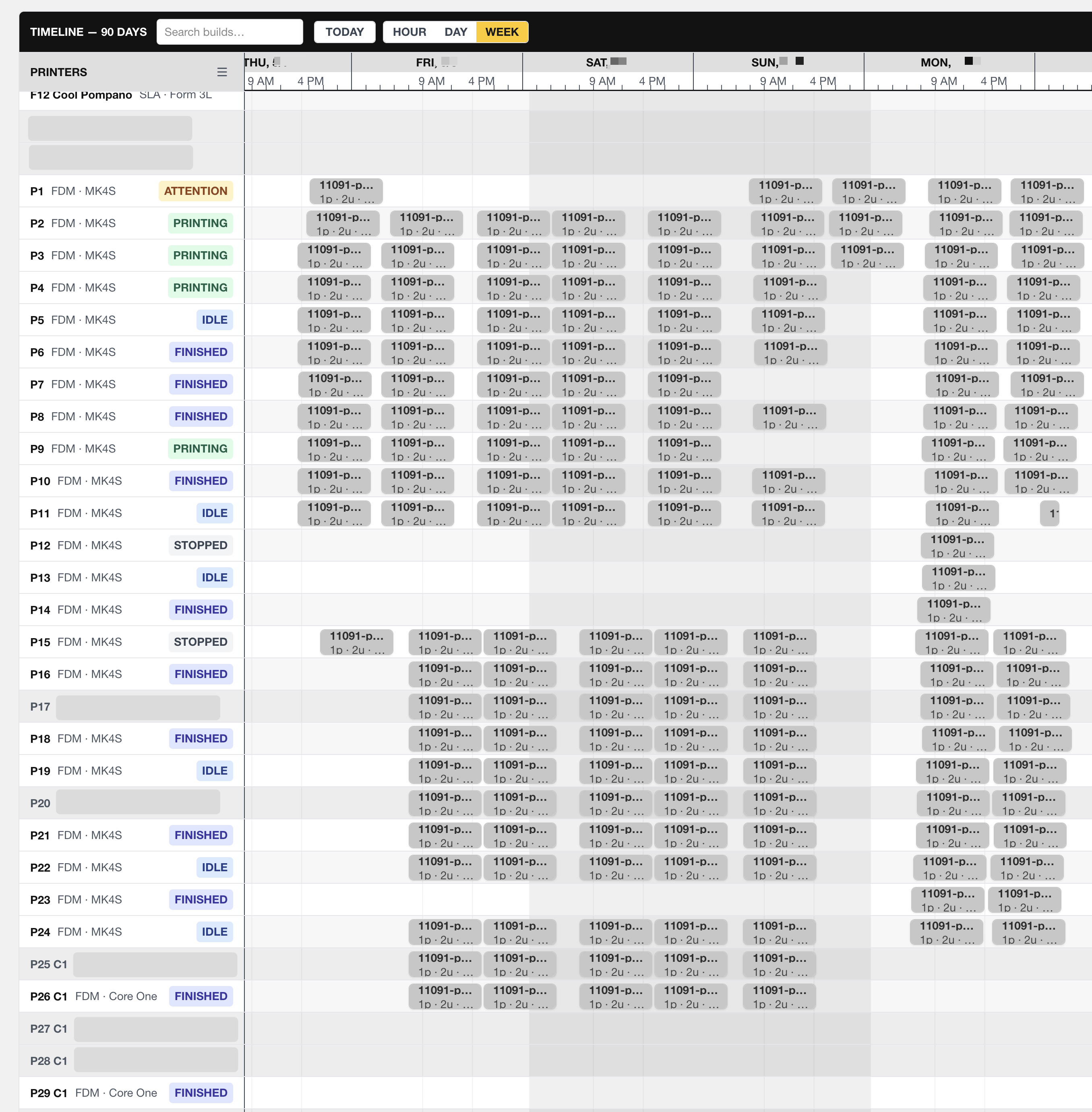 Every machine and every job, scheduled and traceable in one timeline